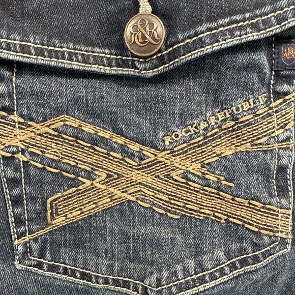 Rock & Republic Neil Mens Jeans Straight Embroidered Back Flap Pockets 34x32 Y2K - Picture 6 of 13